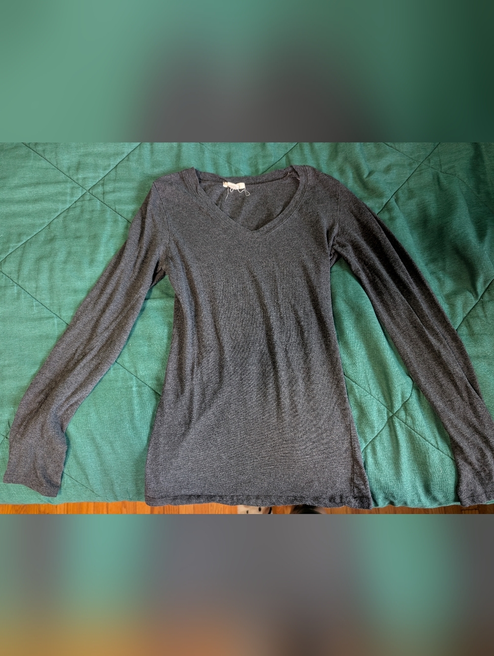 Bozzolo Charcoal V-Neck Long Sleeve Top